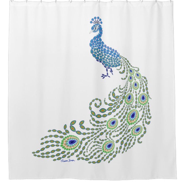 Jewelled Peacock Shower Curtain (Front)