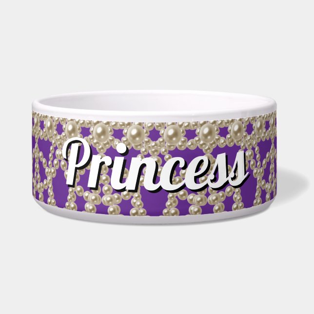 Jewelled Pearls Princess Ceramic Pet Bowl (Front)