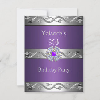 Jewelled Purple Silver 30th Birthday Party 2 Invitation