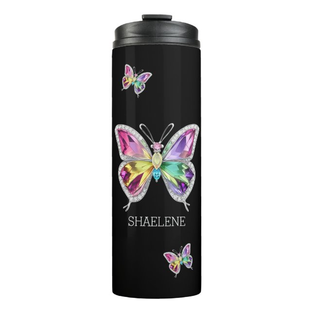 Jewelled Rainbow Crystal Butterflies Thermal Tumbler (Front)