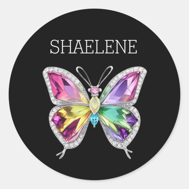 Jewelled Rainbow Crystal Butterfly Classic Round Sticker (Front)