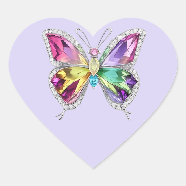 Jewelled Rainbow Crystal Butterfly Heart Sticker (Front)