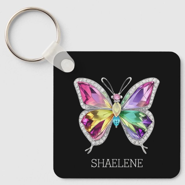 Jewelled Rainbow Crystal Butterfly Key Ring (Front)
