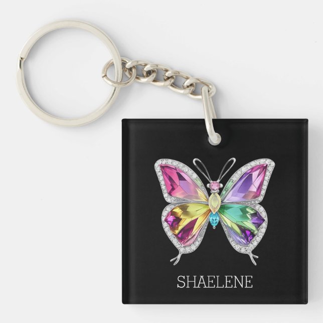 Jewelled Rainbow Crystal Butterfly Key Ring (Front)