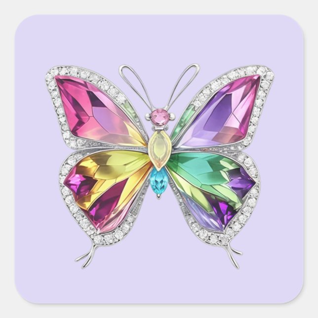 Jewelled Rainbow Crystal Butterfly Square Sticker (Front)