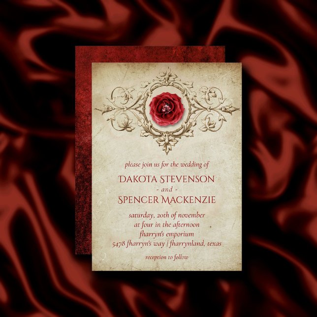 Jewelled Rose | Vintage Crimson Red Gem Grunge Invitation (Creator Uploaded)