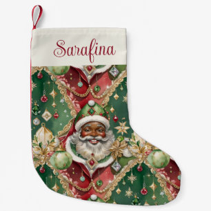 Jewelled Santa African American Christmas Small Christmas Stocking