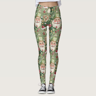 Jewelled Santa Sage Green Ruby Red Christmas Leggings
