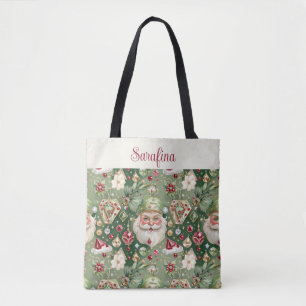 Jewelled Santa Watercolor Vintage Style Christmas Tote Bag
