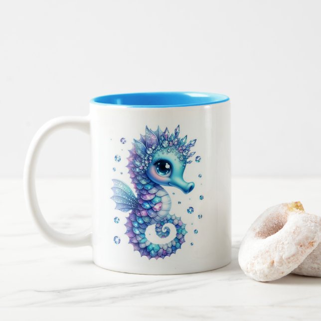 Jewelled Seahorse Two-Tone Coffee Mug (With Donut)