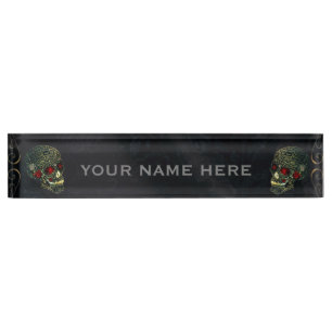 Jewelled Spider Skull & Roses Glam Goth Office Des Nameplate