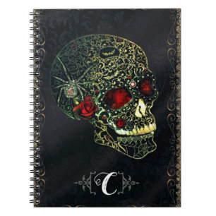 Jewelled Spider Skull & Roses Glam Gothic Filigree Notebook