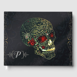 Jewelled Spider Skull & Roses Glam Gothic Party Guest Book