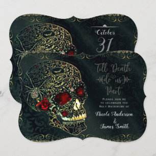 Jewelled Spider Skull & Roses Glam Gothic Wedding Invitation
