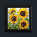 Jewelled Sunflowers Jewellery Gift Box<br><div class="desc">Elegant vibrant jewelled centre sunflowers pattern in a stained glass effect. Delicate and cheerful. Perfect for store jewellery and other treasures,  or give as a personal gift.</div>
