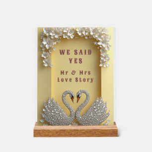 🌸 Jewelled Swan Couple Elegant Gold Theme 💖 Acrylic Sign