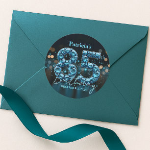 Jewelled Teal and Black 85th Birthday Celebration Classic Round Sticker
