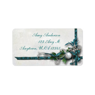 Jewelled Teal and Silver Christmas Address Labels