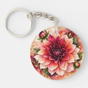 Jewelled Watercolor Dahlia Garden Key Ring