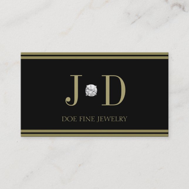 Jeweller Diamond Black/Gold Stripes Business Card (Front)