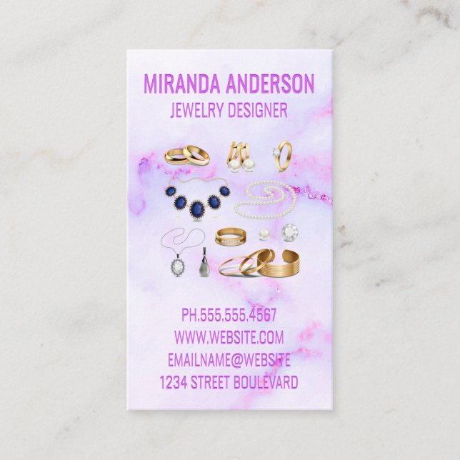 Jewellery Accessories | Purple Marble  Business Card (Front)