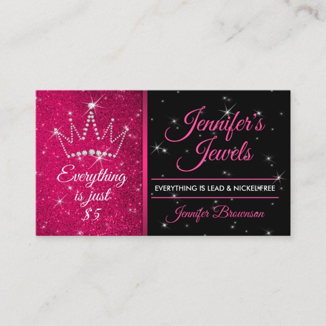 Jewellery and Accessories Glitter Pink Diamond Cro Business Card (Front)