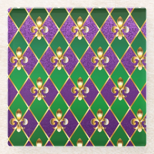Jewellery Background Mardi Gras Glass Coaster (Front)