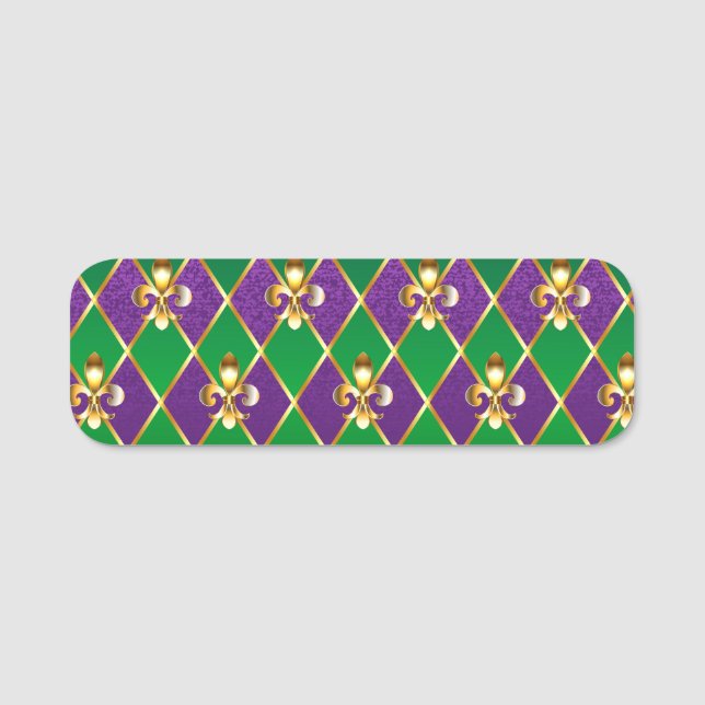 Jewellery Background Mardi Gras Name Tag (Front)