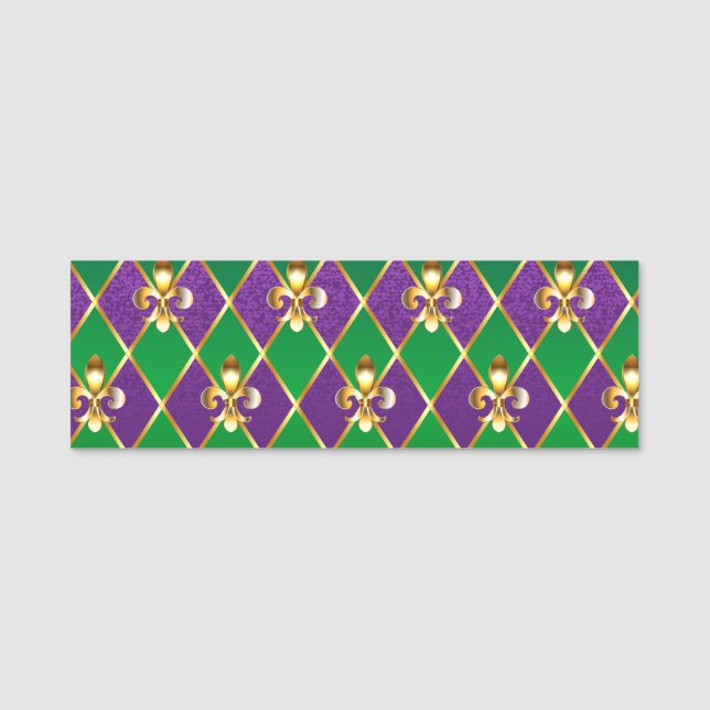 Jewellery Background Mardi Gras Name Tag (Front)