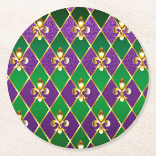 Jewellery Background Mardi Gras Round Paper Coaster