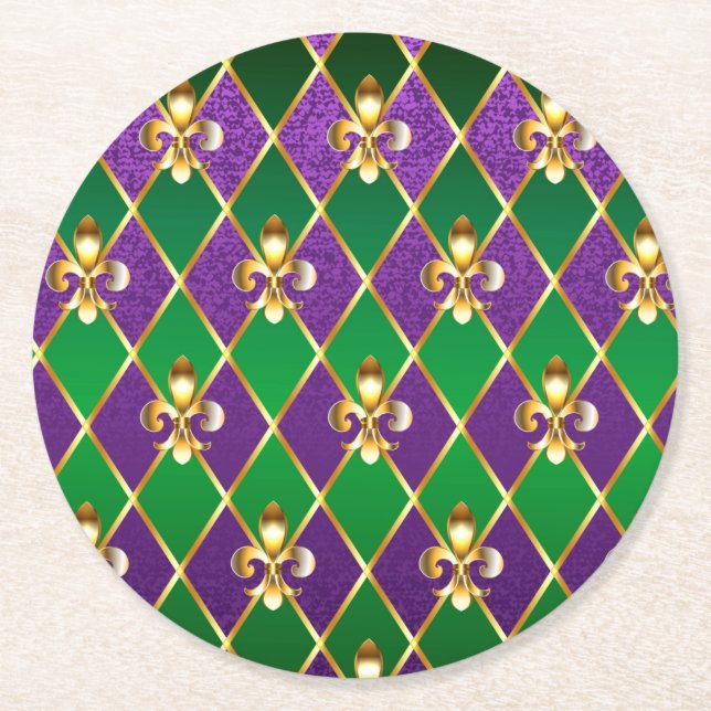Jewellery Background Mardi Gras Round Paper Coaster (Front)