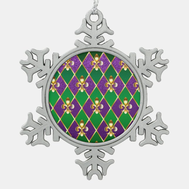 Jewellery Background Mardi Gras Snowflake Pewter Christmas Ornament (Front)