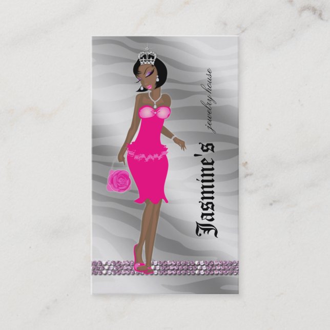 Jewellery Business Card African American Zebra (Front)