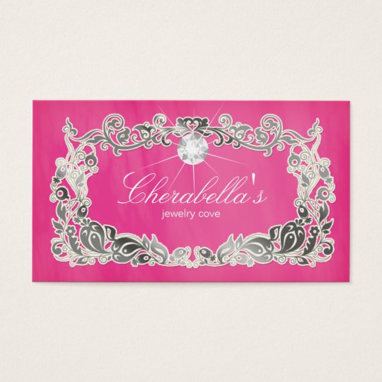 Jewellery Business Card Floral Pink Silver