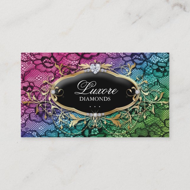 Jewellery Business Card Lace Pink Blue Heart (Front)