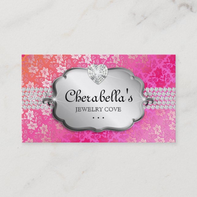 Jewellery Business Card Lace Pink Orange Heart (Front)