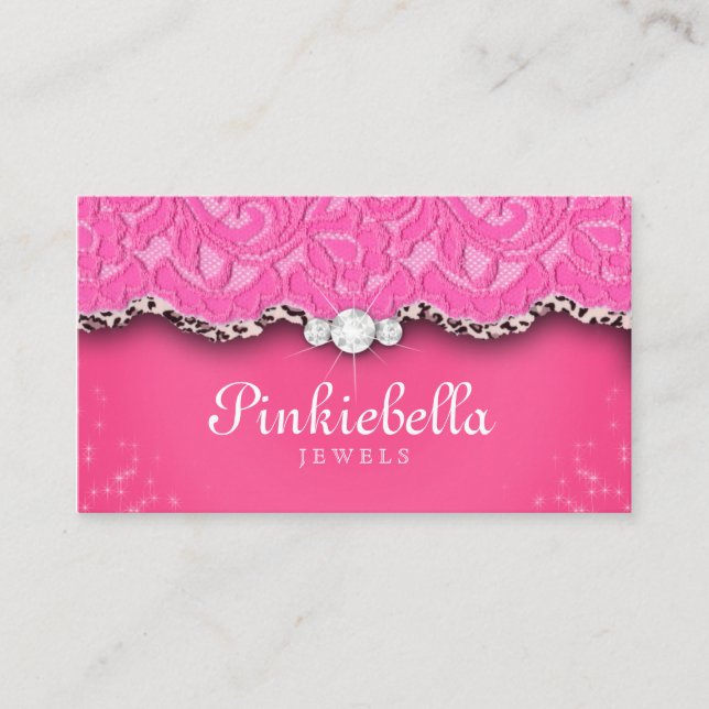 Jewellery Business Card Leopard Lace Pink (Front)