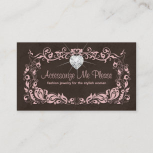 Jewellery Business Card Pink Brown Floral Heart