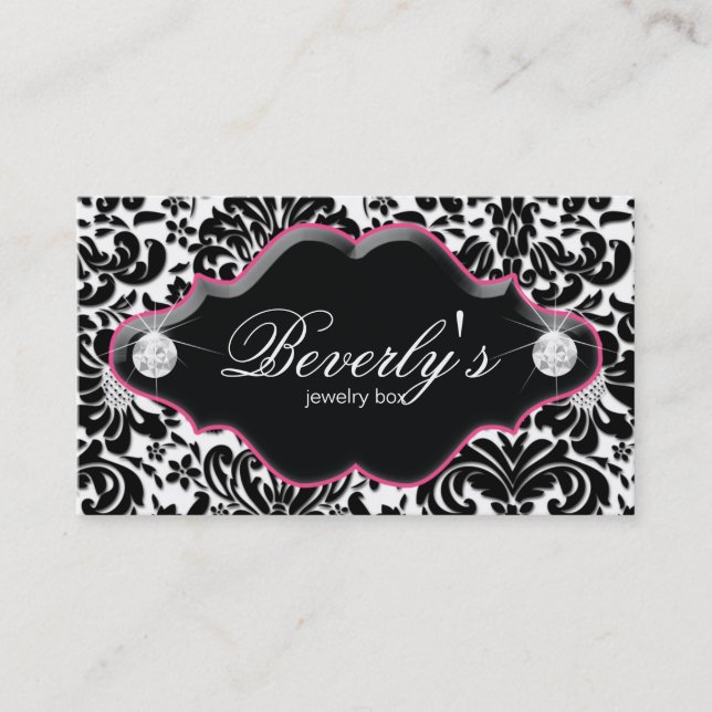 Jewellery Business Card Pink Damask Diamonds (Front)