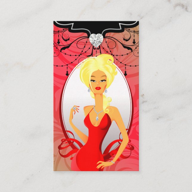 Jewellery Business Card Red Gold Heart Blonde (Front)