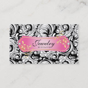 Jewellery Business Card SALE Swirls Black Pink Gol