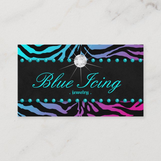 Jewellery Business Card Zebra Blue Dots Blue Pink (Front)