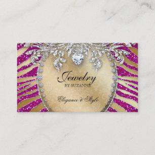 Jewellery Business Card Zebra Glitter Pink Gold