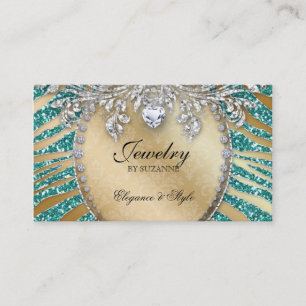 Jewellery Business Card Zebra Glitter Teal Gold