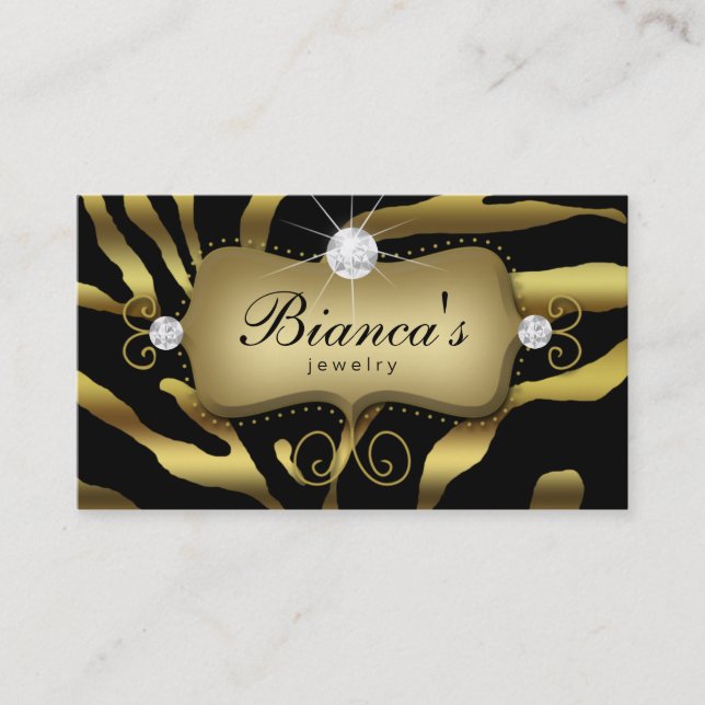 Jewellery Business Card Zebra Gold Diamonds (Front)