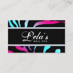 Jewellery Business Card Zebra Nail Salon Blue Pink
