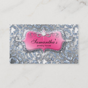 Jewellery Business Card Zebra Pink Silver Glitter