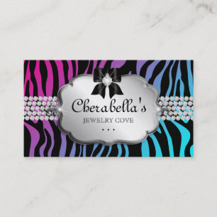 Jewellery Business Card Zebra Purple Blue Bow