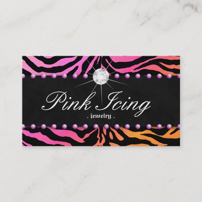 Jewellery Business Card Zebra Purple Dot Orange (Front)