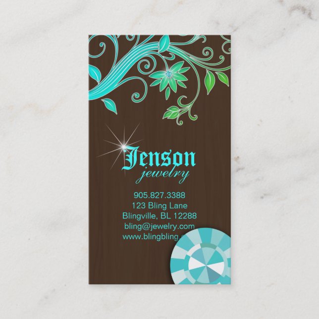 Jewellery Business Cards Flower Crystal Blue Spark (Front)